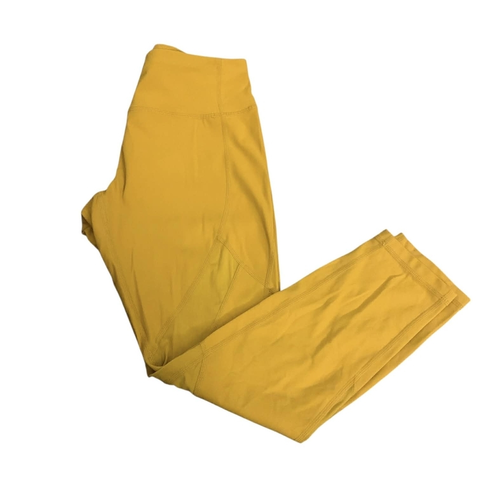 ZYIA Active Mustard Yellow Mesh Panel Crop Leggings Size 6-8 Athleisure Yoga